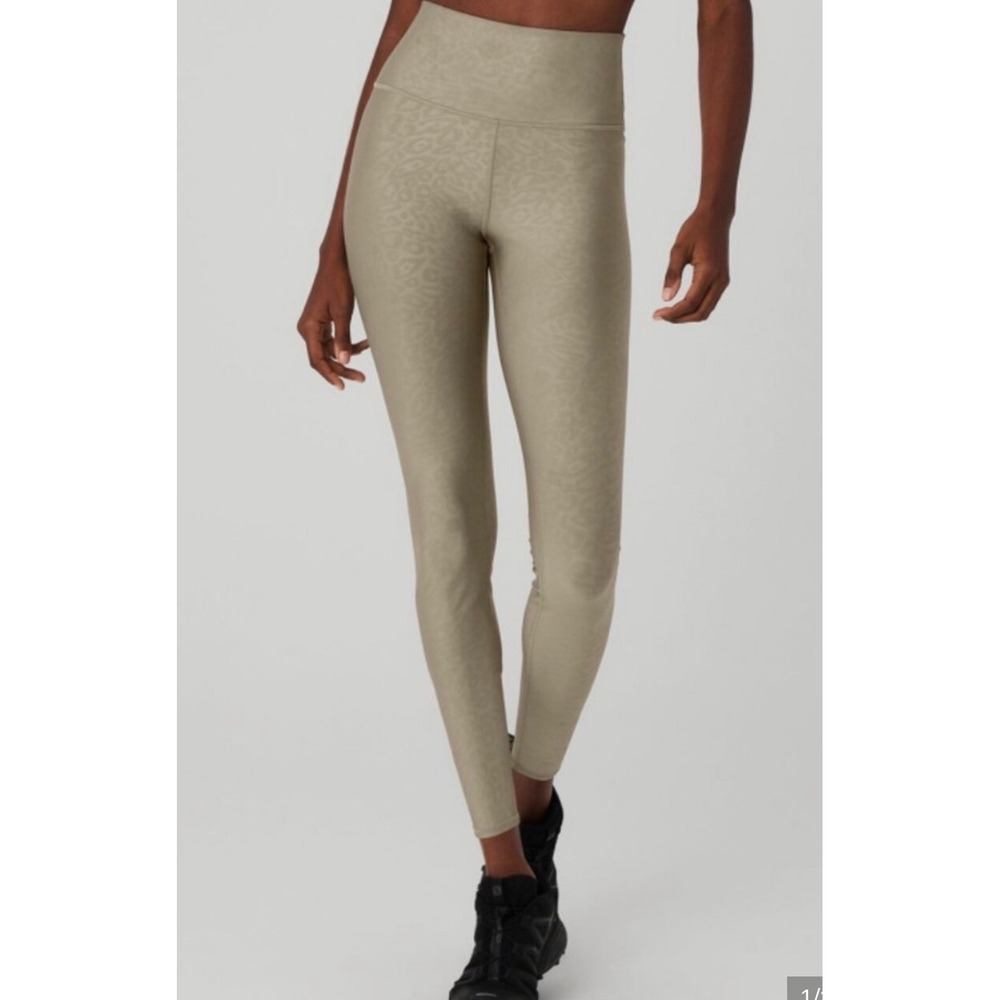 Alo Yoga Sporty Airlift High Waist Leopard Print Leggings Womens Large Taupe